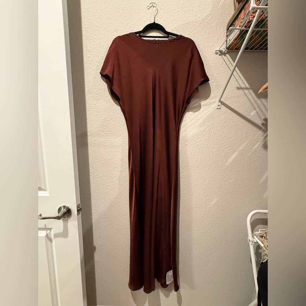 ASOS bias cut burgundy slip dress with cap sleeves